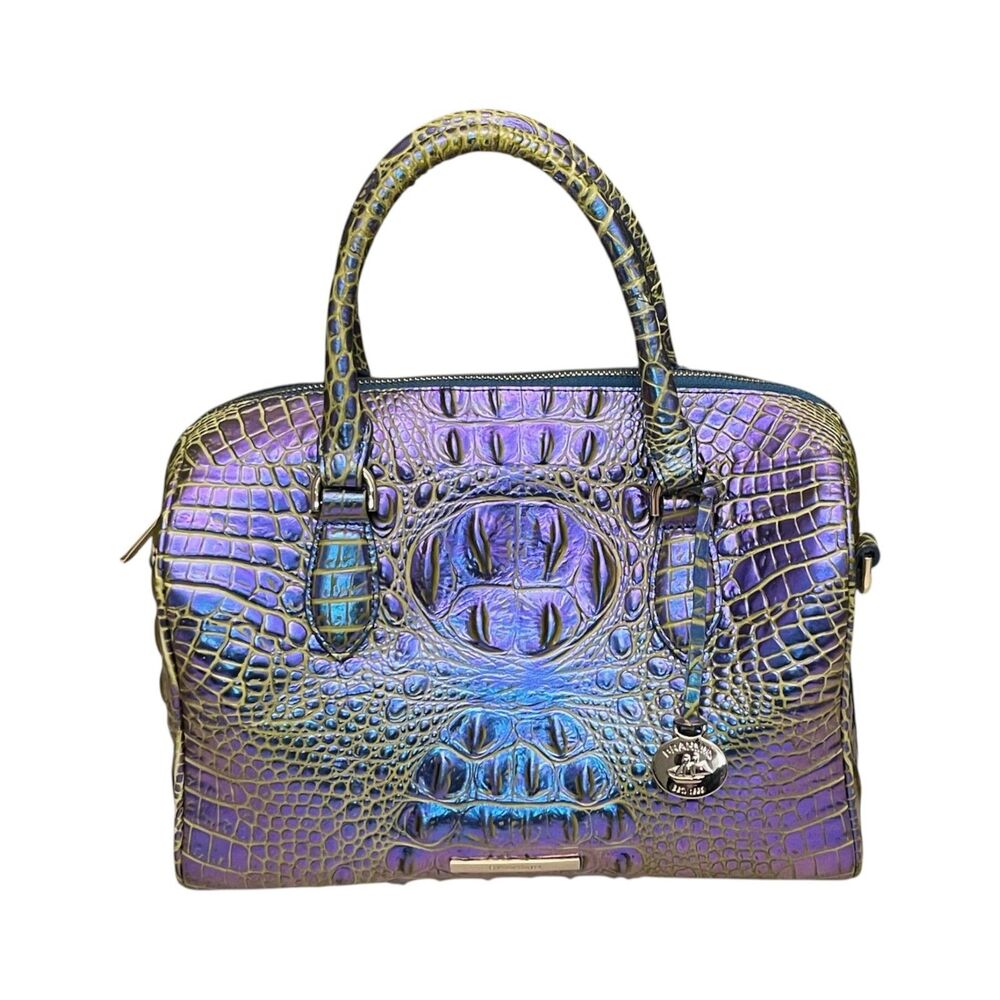 Brahmin Stacy Illuminate Melbourne Satchel Iridescent Purple Blue Leather Bag - Picture 2 of 15